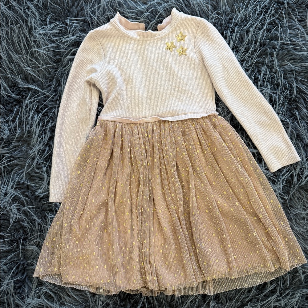 Zunie Girls Knit Top with Gold Star Tulle Skirt Dress